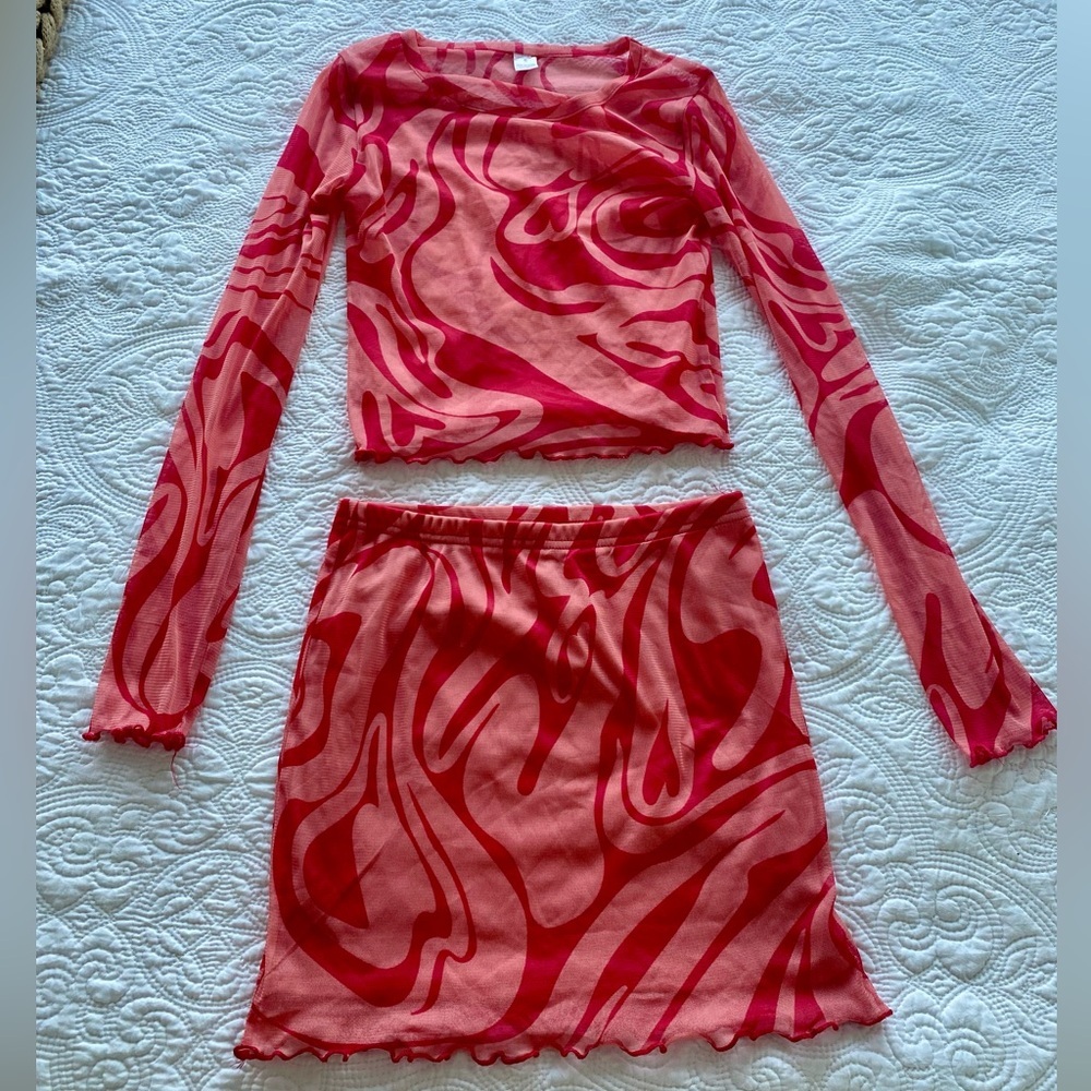Red Swirl Mesh Two-Piece Set (Size S)